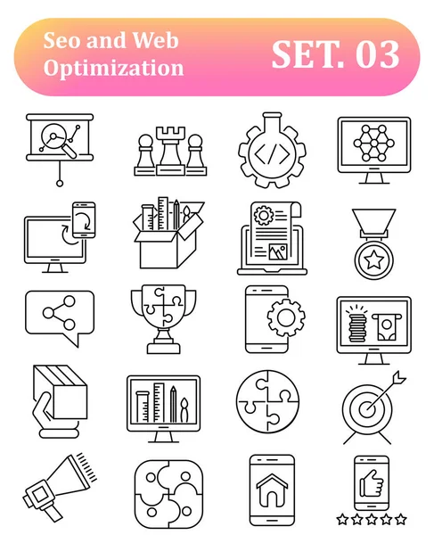 SEO ve web optimizasyonu vektör anahat simgelerini Vol 3