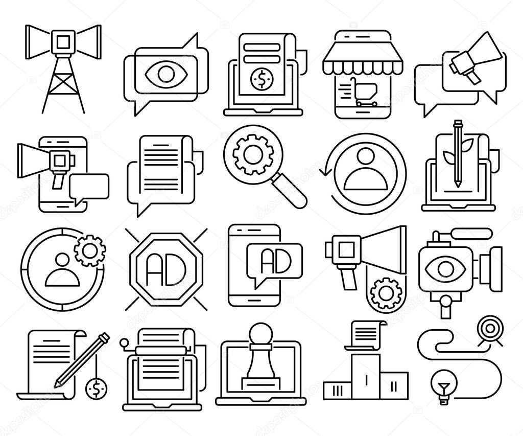 Digital marketing vector outline icons