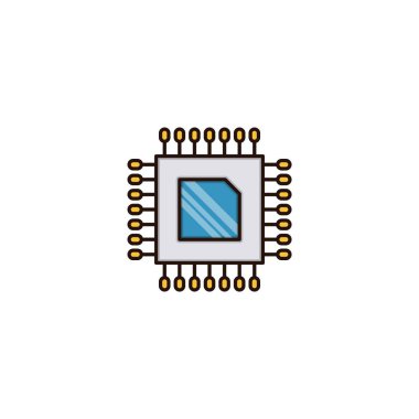 Web ve mobil uygulama tasarımınız, işlemci logosu konseptiniz için beyaz arkaplanda izole edilmiş Cpu simgesi vektörü