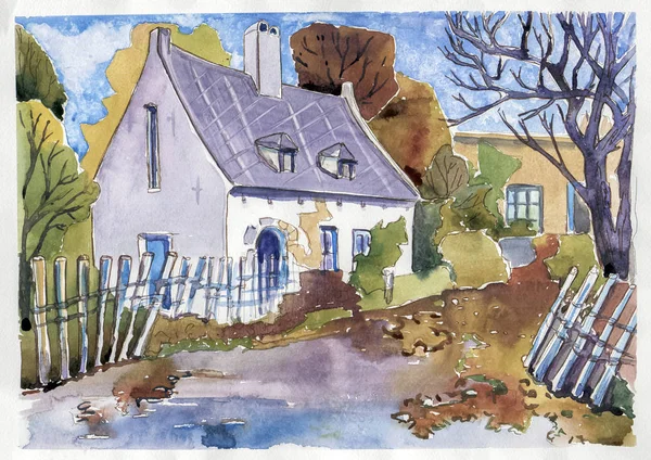 Ülke evi suluboya resim