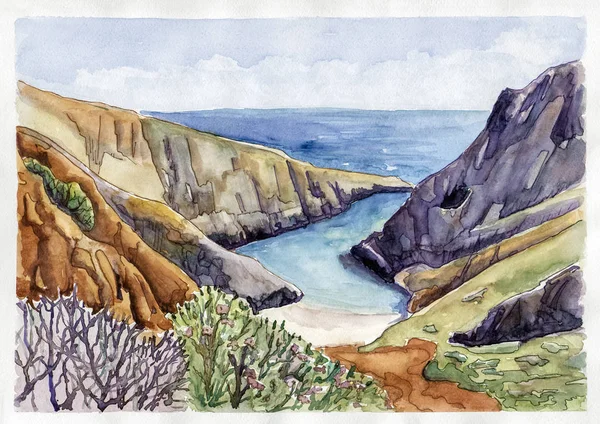 Rock Sea Coast Watercolor — Stock Photo, Image
