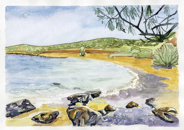 Bir deniz plajda kayalar