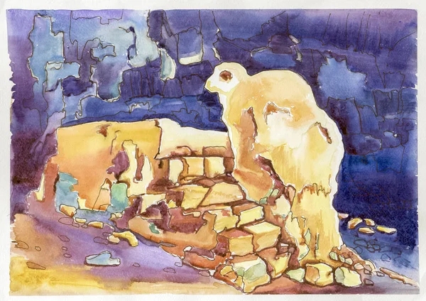 Eski sarı mağara suluboya