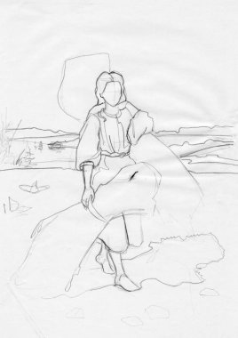 Kız sheaves çizimleri ile