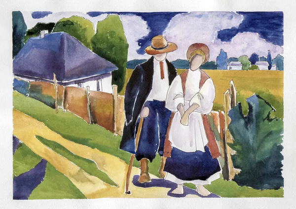 The Old couple Watercolor Drawings