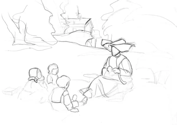 Rahibe ders ve çocuk çizimleri