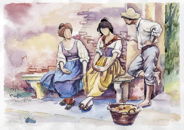 Flirting Watercolor Painting — Stock Photo, Image