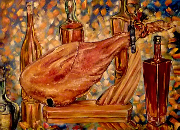 Nature Morte Jamon Vin — Photo