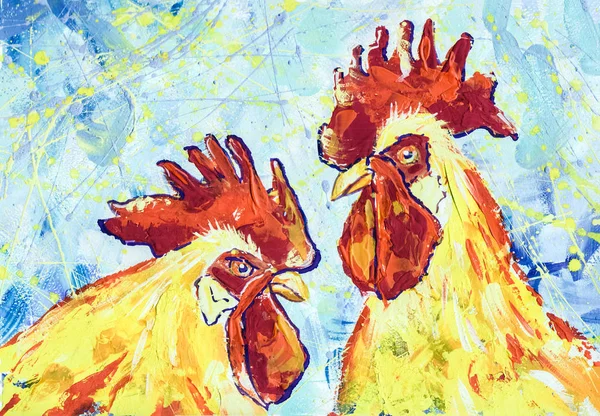 Guaj tekniğinde ciddi horozlar