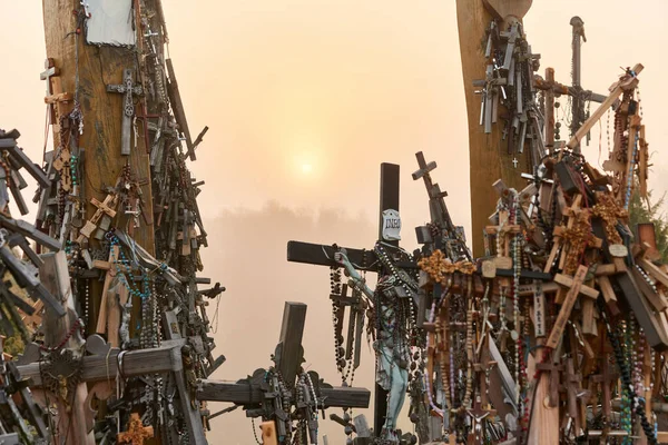 Hill Crosses Kryziu Kalnas Famoso Local Peregrinação Norte Lituânia Nascer — Fotografia de Stock