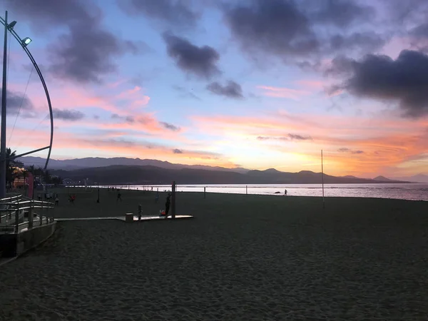 Sonnenuntergang Mit Einigen Wolken Strand Las Canteras Las Palmas Gran — Stockfoto