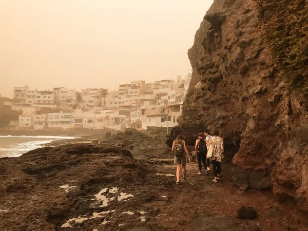 Salida Del Sol Sobre Tufia Pequeña Ciudad Costera Gran Canaria — Foto de Stock