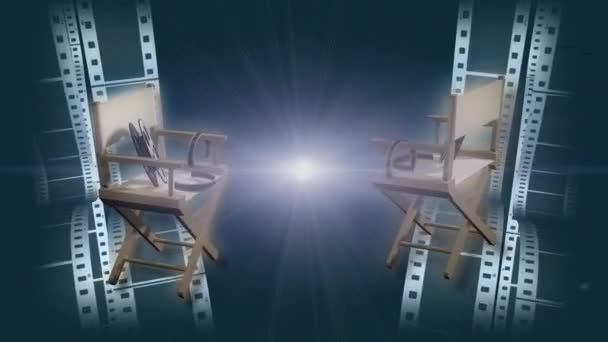 Hareketli arka plan bir yönetim sandalyenin üstüne overlaid film tahıl dön — Stok video