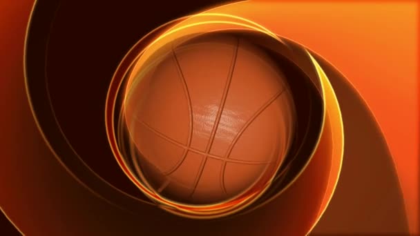 Animazione di una pallacanestro che gira su uno sfondo astratto dorato — Video Stock