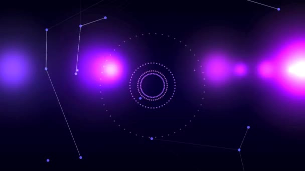 球と粒子の色の背景と 3 d 空間における直線接続 — ストック動画