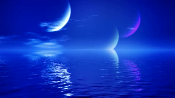 lune sur l'eau scène très bleu 