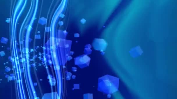Pulsierender blauer Hintergrund mit 3D-Quadraten — Stockvideo