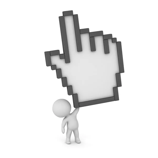 3D Character with Large Click Hand Cusor — Stock Photo, Image