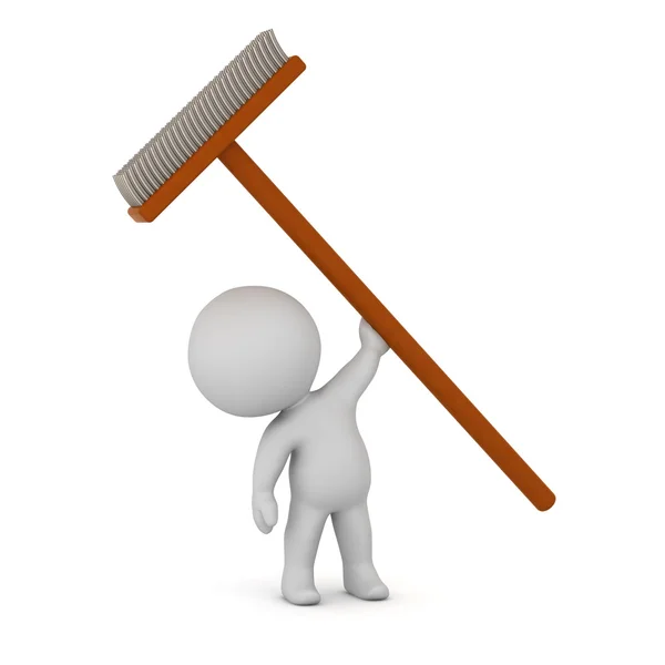 3D Character Holding Up a Large Broom — Stock Photo, Image