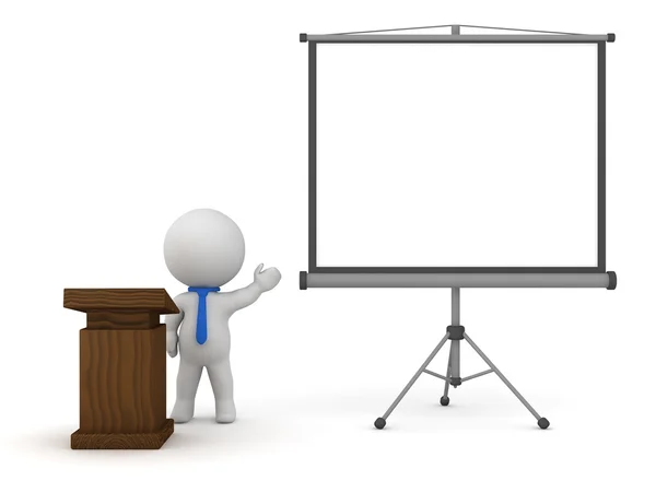 3D Character with Lectern and Projector Screen Holding a Speech — Stock Photo, Image