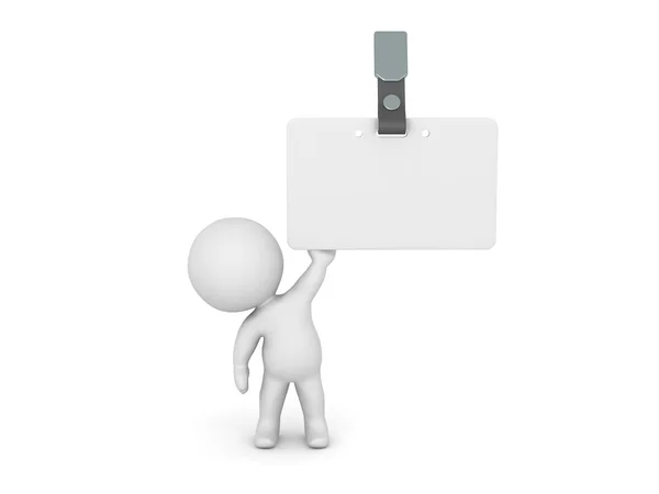 3D Character Holding Up a Name Badge — Stock Photo, Image