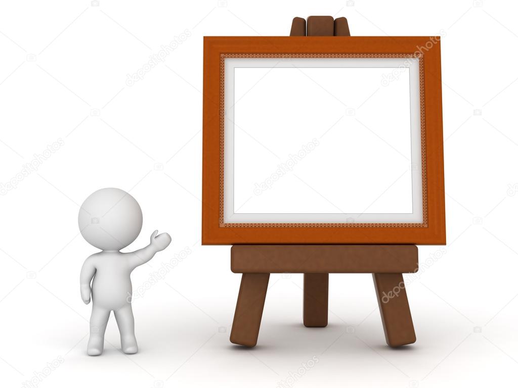 3D Character Showing Easel with Painting Frame