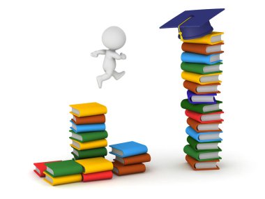 Renkli kitap ve mezuniyet şapka ile 3D karakter