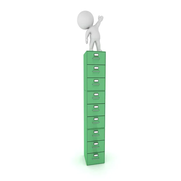 3D Character and Tall Archive Cabinet — Stock Photo, Image