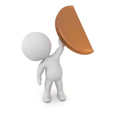 3d karakter yarım bir Bronz sikke Holding