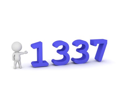 1337 ile 3D karakter Leet metin