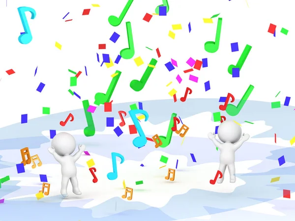 3D Characters Partying with Confetti and Musical Notes — Stock Photo, Image