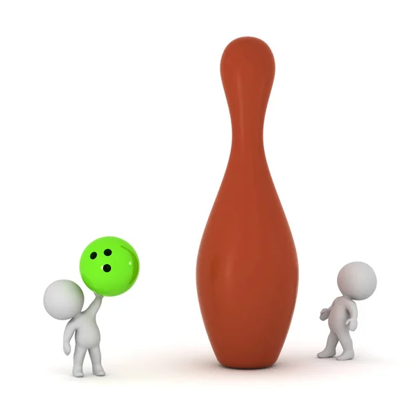3D Characters with Small Bowling Ball and Large Pin — Stock Photo, Image
