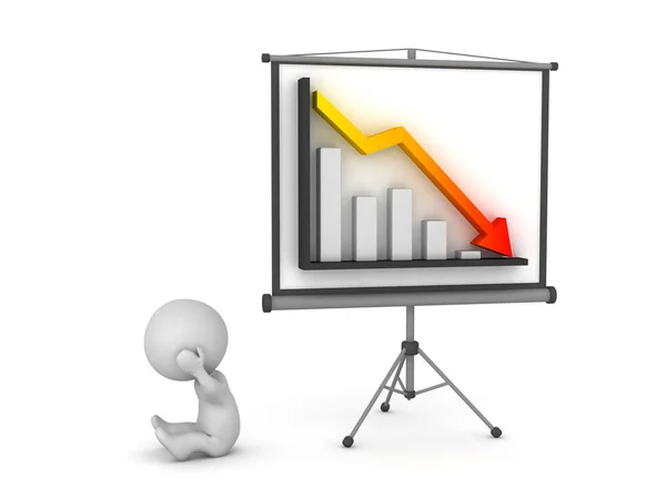 3D Character with Projector Screen Presenting Bad Chart — Stock Photo, Image