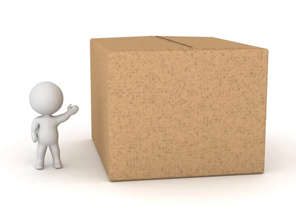 3D Character Showing Large Cardboard Box — Stock Photo, Image