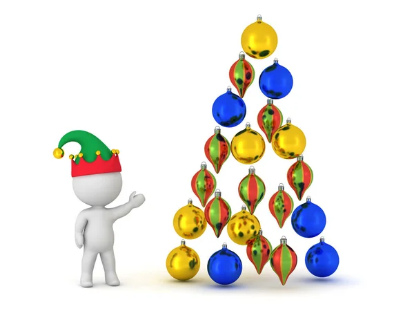 3D Character and Globes Arranged Like a Christmas Tree — Stock Photo, Image