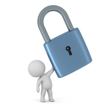 3d karakter kadar büyük bir asma kilit tutan