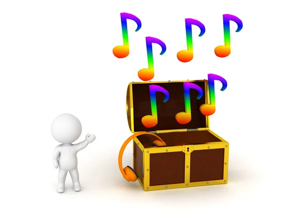 3D Character Showing Treasure Chest with Music — Stock Photo, Image