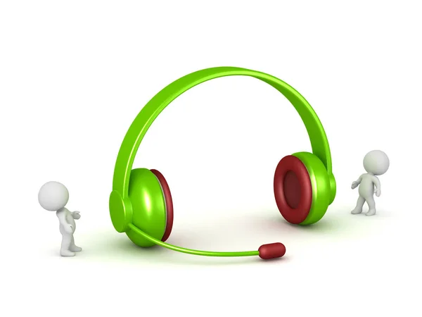 3D Characters and a Pair of Large Headphones with Microphone — Stock Photo, Image