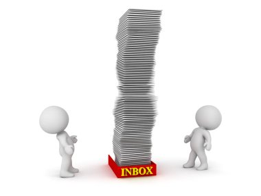 3d karakterler gelen kağıtları kutusuyla yukarı bakarak