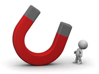 3D karakter ve büyük at nalı mıknatıs