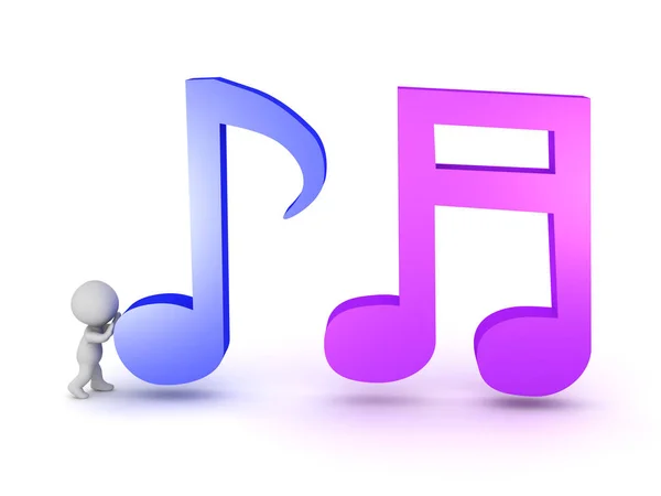 Small 3D Character and Musical Notes — Stock Photo, Image