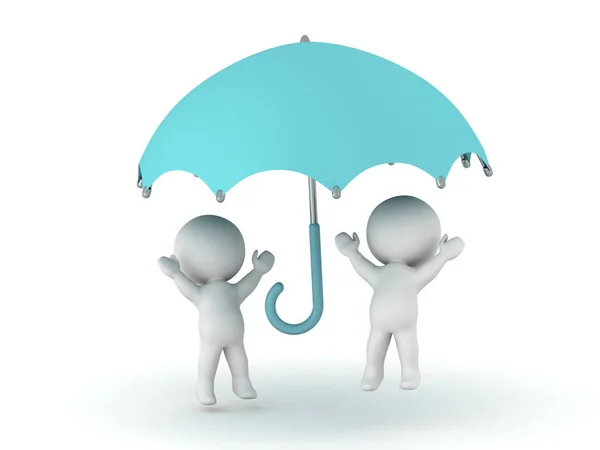 3D Characters and Umbrella — Stock Photo, Image