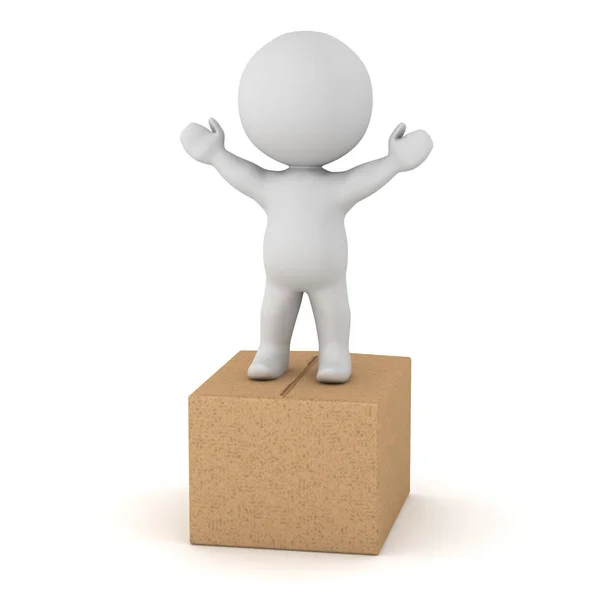 3D Character with Cardboard Box — Stock Photo, Image