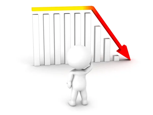 3D Character and Bad Chart — Stock Photo, Image