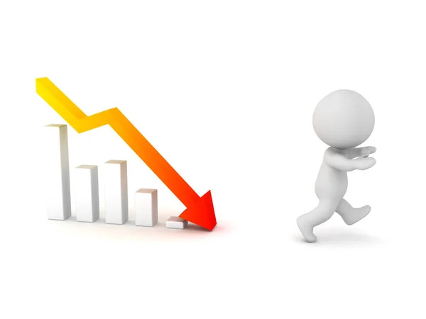 3D Character Running Away from Bad Chart — Stock Photo, Image