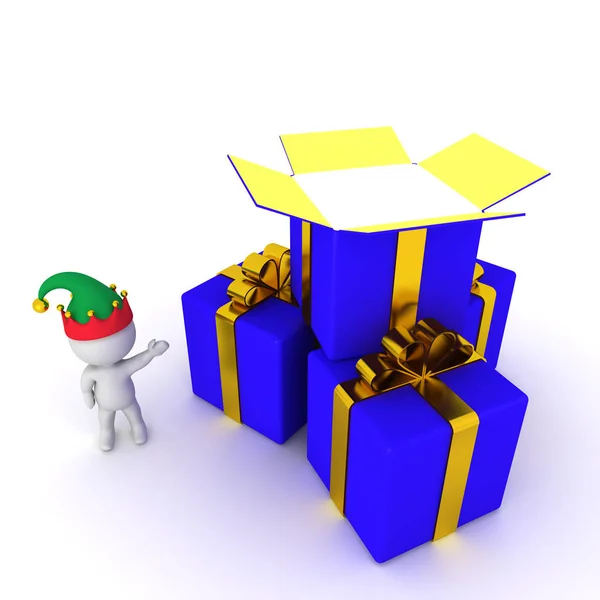 3D Character with Gift Boxes — Stock Photo, Image