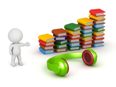 Kitap ve kulaklık ile 3D karakter