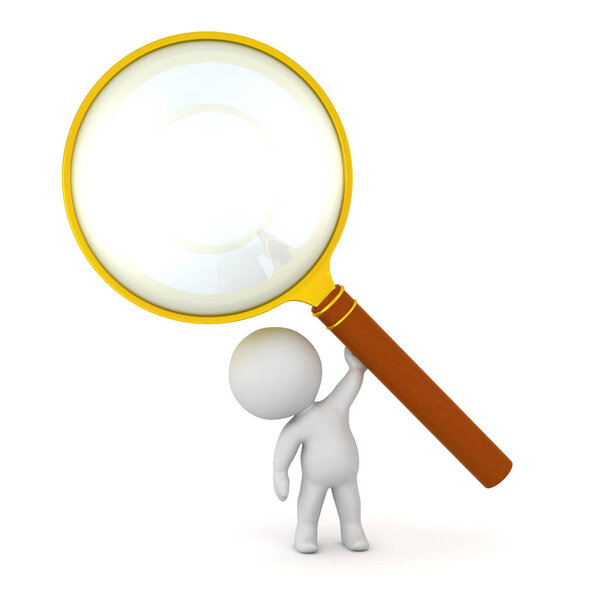 3D Character Holding Up Large Magnifying Glass