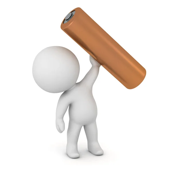 3D Character Holding Up a Battery — Stock Photo, Image