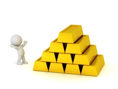 Büyük altın barlar ile 3D karakter